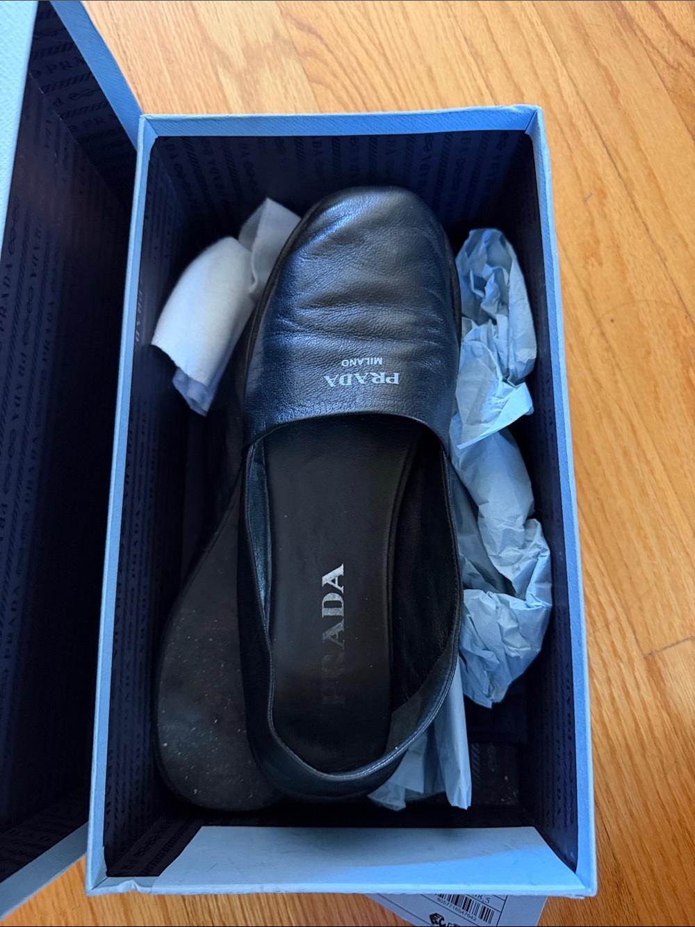 Prada Authentic black leather loafers with original box